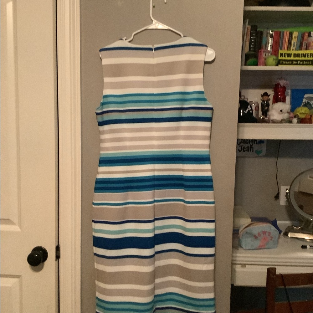 Calvin Klein Blue and White Sheath Midi Dress
